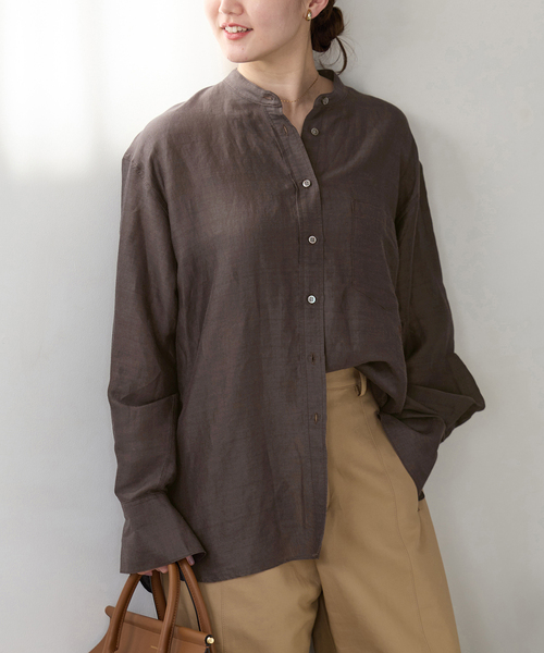 IENA（イエナ）の「《一部カラーWEB限定/》ラミーリヨセルバンドカラーシャツ（シャツ/ブラウス・レディース・サックスブルー/スカイブルー/ホワイト/ブラウン/ピンク・FREE）」の19枚目の写真