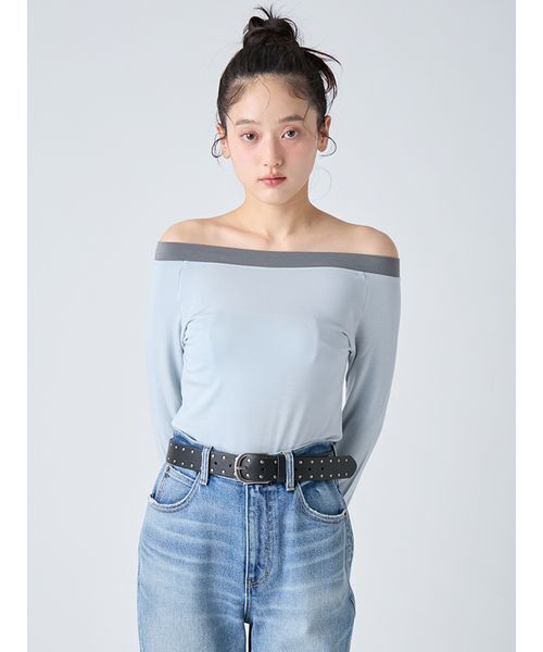 LILY BROWN(リリーブラウン)の「Fruit of the Loom×LILY BROWN/2wayオフショルダートップス(Tシャツ/カットソー・レディース・ネイビー/ホワイト/ライトブルー・F)」の11枚目の写真