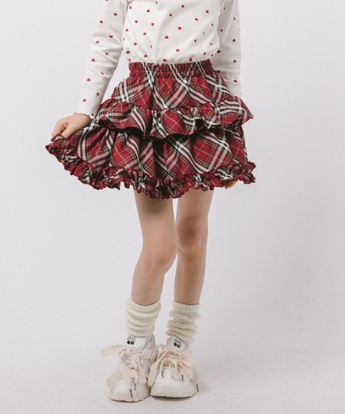 URBAN CHERRY(アーバンチェリー)の「【インナーパンツ付き】ティアードフリルチェックスカート(スカート・キッズ・ネイビー/グリーン/レッド/ブラウン・110cm/120cm/130cm/140cm/150cm)」の7枚目の写真