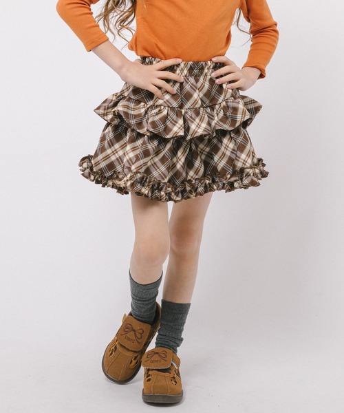URBAN CHERRY(アーバンチェリー)の「【インナーパンツ付き】ティアードフリルチェックスカート(スカート・キッズ・ネイビー/グリーン/レッド/ブラウン・110cm/120cm/130cm/140cm/150cm)」の10枚目の写真