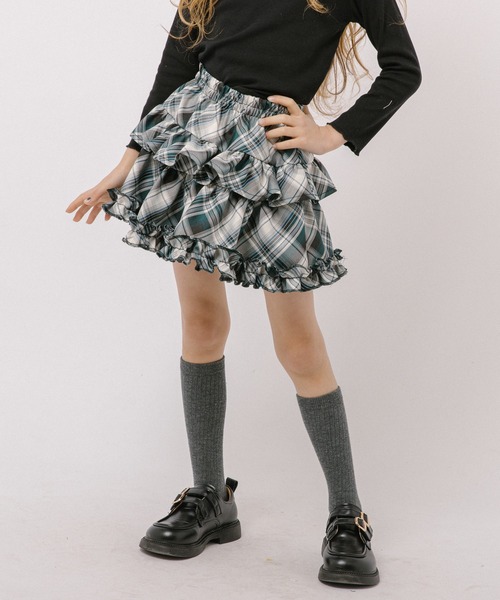 URBAN CHERRY(アーバンチェリー)の「【インナーパンツ付き】ティアードフリルチェックスカート(スカート・キッズ・ネイビー/グリーン/レッド/ブラウン・110cm/120cm/130cm/140cm/150cm)」の9枚目の写真