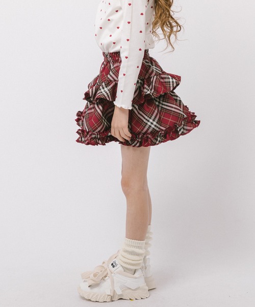 URBAN CHERRY(アーバンチェリー)の「【インナーパンツ付き】ティアードフリルチェックスカート(スカート・キッズ・ネイビー/グリーン/レッド/ブラウン・110cm/120cm/130cm/140cm/150cm)」の5枚目の写真