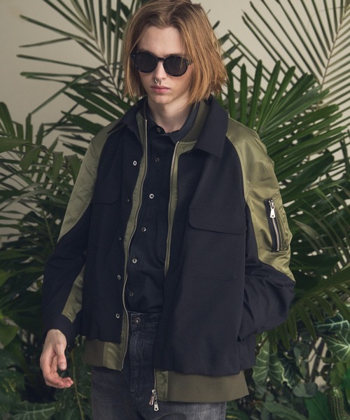 UNISEX》Layering MA-1 Docking Prime-Over Open Collar Shirt/レイヤ