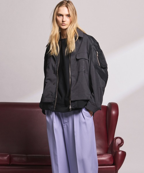 MAISON SPECIAL(メゾンスペシャル)の「《UNISEX》Layering MA-1 Docking Prime-Over Open Collar Shirt/レイヤリングMA-1ドッキングプライムオーバーオープンカラーシャツ【MAISON SPECIAL/メゾンスペシャル】(シャツ/ブラウス・メンズ・ブラック/チャコールグレー・2/1/0)」の10枚目の写真