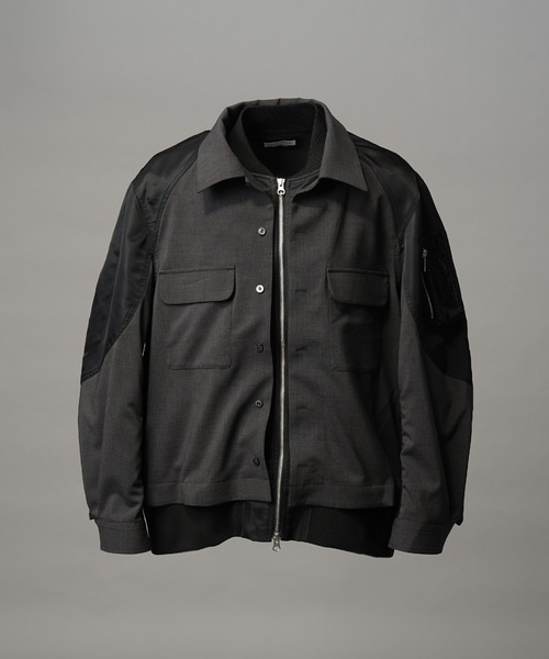 UNISEX》Layering MA-1 Docking Prime-Over Open Collar Shirt/レイヤ