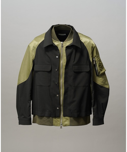 MAISON SPECIAL(メゾンスペシャル)の「《UNISEX》Layering MA-1 Docking Prime-Over Open Collar Shirt/レイヤリングMA-1ドッキングプライムオーバーオープンカラーシャツ【MAISON SPECIAL/メゾンスペシャル】(シャツ/ブラウス・メンズ・ブラック/チャコールグレー・2/1/0)」の13枚目の写真