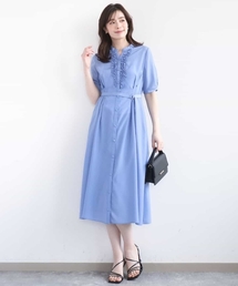 OFUON le MK | フロントフリルキーネックワンピース/洗える/WEB限定サイズあり(ワンピース)