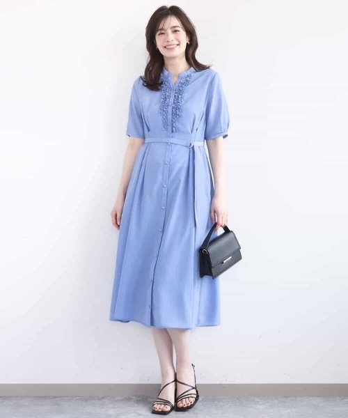 OFUON le MK(オフオンルエムケー)の「フロントフリルキーネックワンピース/洗える/WEB限定サイズあり(ワンピース・レディース・ネイビー/ブルー・36/40/38)」の9枚目の写真