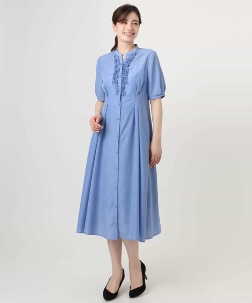 OFUON le MK(オフオンルエムケー)の「フロントフリルキーネックワンピース/洗える/WEB限定サイズあり(ワンピース・レディース・ネイビー/ブルー・36/40/38)」の11枚目の写真