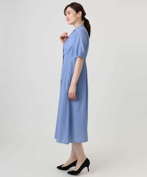 OFUON le MK(オフオンルエムケー)の「フロントフリルキーネックワンピース/洗える/WEB限定サイズあり(ワンピース・レディース・ネイビー/ブルー・36/40/38)」の12枚目の写真