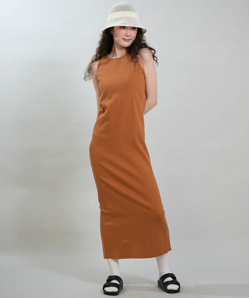 RIKKA FEMME(リッカファム)の「RIKKA FEMME/リッカファム ワンピース リブワンピ ロング丈 RF6S-1408(ワンピース・レディース・グレー/オレンジ/ネイビー/カーキ・FREE)」の4枚目の写真