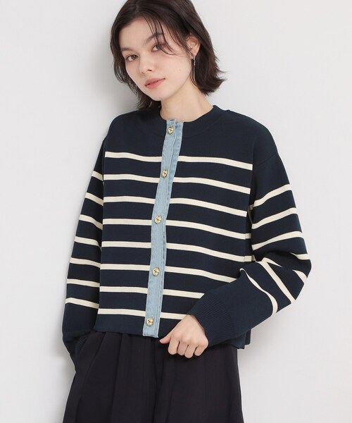 THE SHOP TK (ザ ショップ ティーケー )の「デニム切替カーディガン(カーディガン/ボレロ・レディース・ネイビー系2/アイボリー系2/ピンク・12/13)」の3枚目の写真