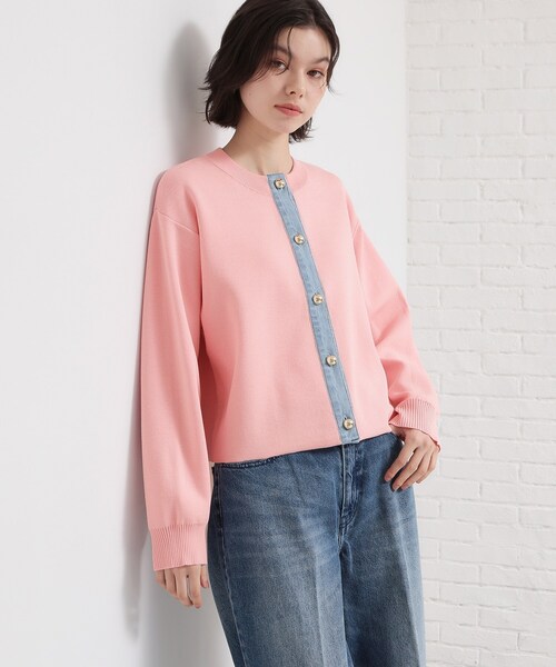 THE SHOP TK (ザ ショップ ティーケー )の「デニム切替カーディガン(カーディガン/ボレロ・レディース・ネイビー系2/アイボリー系2/ピンク・12/13)」の1枚目の写真