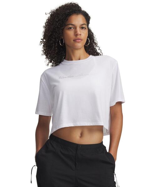 UNDER ARMOUR(アンダーアーマー)の「UAラインストーン クロップ ショートスリーブ Tシャツ(ライフスタイル/レディース)(Tシャツ/カットソー・レディース・ホワイト・M/L/XL/S)」の1枚目の写真