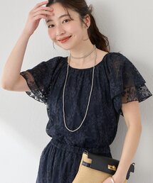 セール】【軽やか素材】リボンボリュームスリーブシアーブラウス