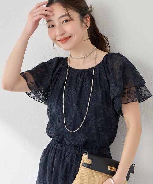 レディース La boutique BonBon パフスリーブブラウス ネイビー