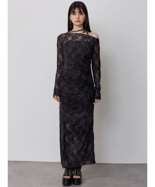 MURUA（ムルーア）の「【WEB限定】フロッキーフラワーシアーワンピース（ワンピース・レディース・ブルー/ブラック・FREE）」の4枚目の写真