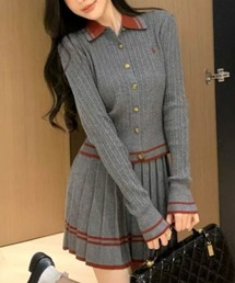 おしゃれスタ（オシャレスタ）の「セットアップ　ラインデザインニットトップス&スカート（セットアップ）」