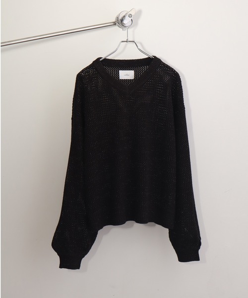 welise（ウェライズ）の「【welise/ウェライズ】ブライトラメシアー ショート丈長袖Vネックプルオーバーニット（ニット/セーター・メンズ・チャコールグレー/ダークブルー/ブラック・S/M/L）」の4枚目の写真