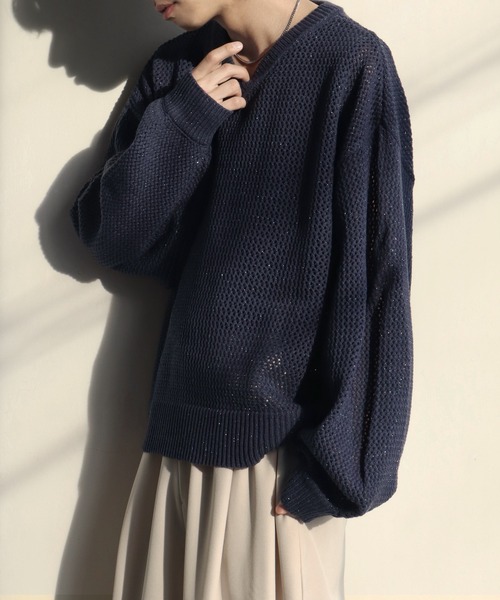 welise（ウェライズ）の「【welise/ウェライズ】ブライトラメシアー ショート丈長袖Vネックプルオーバーニット（ニット/セーター・メンズ・チャコールグレー/ダークブルー/ブラック・S/M/L）」の14枚目の写真