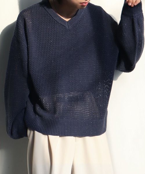 welise（ウェライズ）の「【welise/ウェライズ】ブライトラメシアー ショート丈長袖Vネックプルオーバーニット（ニット/セーター・メンズ・チャコールグレー/ダークブルー/ブラック・S/M/L）」の13枚目の写真