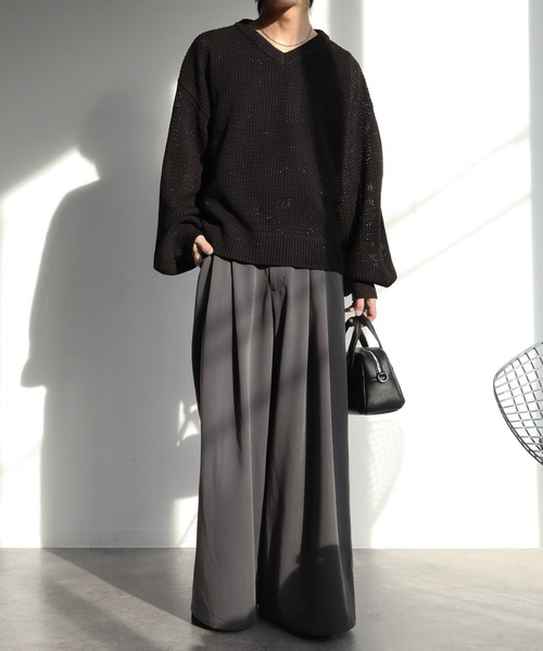 welise（ウェライズ）の「【welise/ウェライズ】ブライトラメシアー ショート丈長袖Vネックプルオーバーニット（ニット/セーター・メンズ・チャコールグレー/ダークブルー/ブラック・S/M/L）」の11枚目の写真