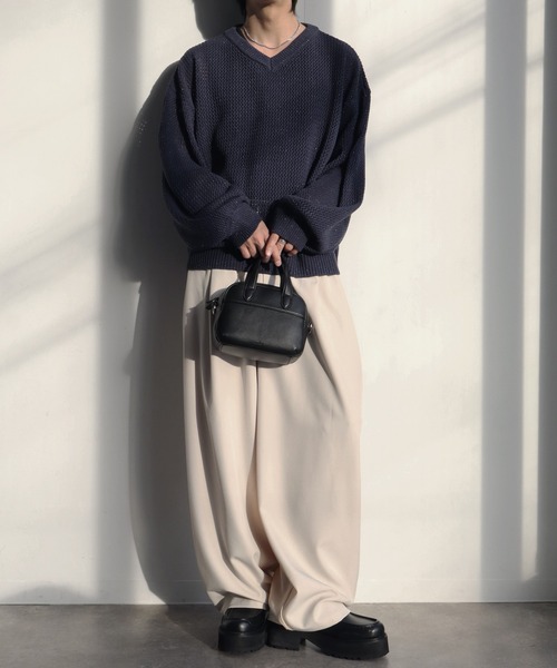 welise（ウェライズ）の「【welise/ウェライズ】ブライトラメシアー ショート丈長袖Vネックプルオーバーニット（ニット/セーター・メンズ・チャコールグレー/ダークブルー/ブラック・S/M/L）」の17枚目の写真