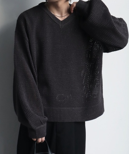 welise（ウェライズ）の「【welise/ウェライズ】ブライトラメシアー ショート丈長袖Vネックプルオーバーニット（ニット/セーター・メンズ・チャコールグレー/ダークブルー/ブラック・S/M/L）」の20枚目の写真