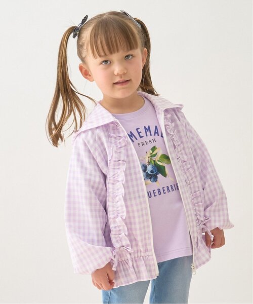 Lycee mine(リセマイン)の「【UVカット加工】ギンガムチェックフリルブルゾン【子供服】【キッズ】【女の子】(ブルゾン・キッズ・サックスブルー/ブラック/エメラルド/レッド/ラベンダー・150cm/100cm/130cm/110cm/140cm/120cm)」の5枚目の写真
