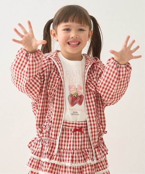 セール】【UVカット加工】ギンガムチェックフリルブルゾン【子供服