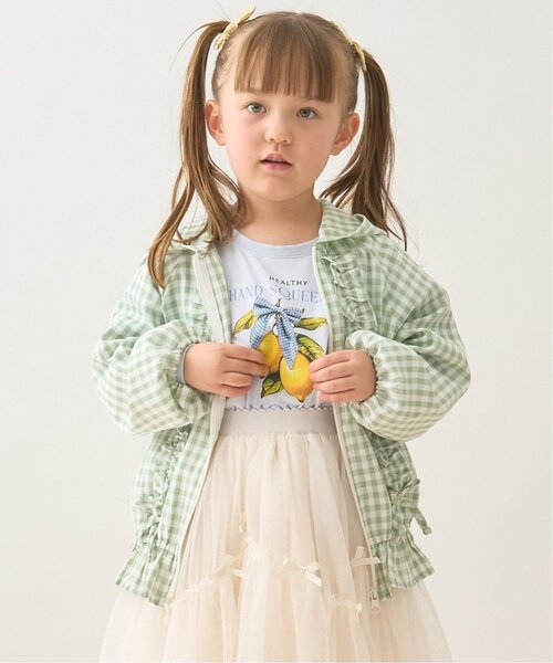 Lycee mine(リセマイン)の「【UVカット加工】ギンガムチェックフリルブルゾン【子供服】【キッズ】【女の子】(ブルゾン・キッズ・サックスブルー/ブラック/エメラルド/レッド/ラベンダー・150cm/100cm/130cm/110cm/140cm/120cm)」の3枚目の写真