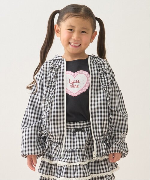 Lycee mine(リセマイン)の「【UVカット加工】ギンガムチェックフリルブルゾン【子供服】【キッズ】【女の子】(ブルゾン・キッズ・サックスブルー/ブラック/エメラルド/レッド/ラベンダー・150cm/100cm/130cm/110cm/140cm/120cm)」の2枚目の写真