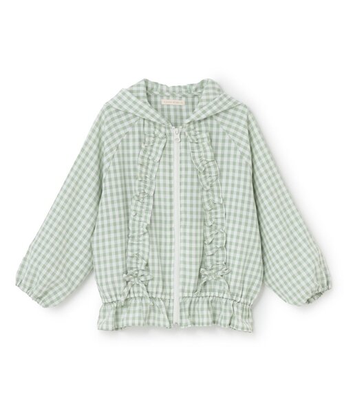 Lycee mine(リセマイン)の「【UVカット加工】ギンガムチェックフリルブルゾン【子供服】【キッズ】【女の子】(ブルゾン・キッズ・サックスブルー/ブラック/エメラルド/レッド/ラベンダー・150cm/100cm/130cm/110cm/140cm/120cm)」の6枚目の写真