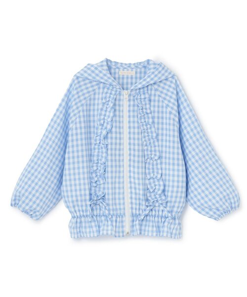 Lycee mine(リセマイン)の「【UVカット加工】ギンガムチェックフリルブルゾン【子供服】【キッズ】【女の子】(ブルゾン・キッズ・サックスブルー/ブラック/エメラルド/レッド/ラベンダー・150cm/100cm/130cm/110cm/140cm/120cm)」の7枚目の写真