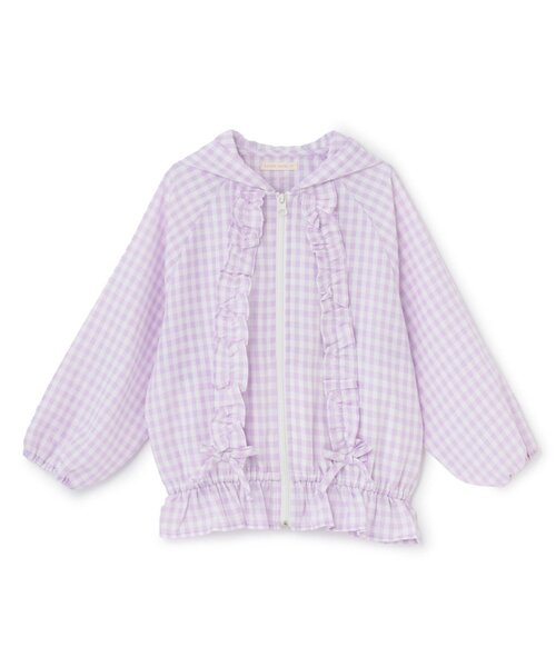 Lycee mine(リセマイン)の「【UVカット加工】ギンガムチェックフリルブルゾン【子供服】【キッズ】【女の子】(ブルゾン・キッズ・サックスブルー/ブラック/エメラルド/レッド/ラベンダー・150cm/100cm/130cm/110cm/140cm/120cm)」の8枚目の写真