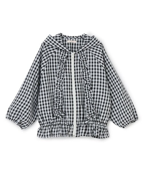 Lycee mine(リセマイン)の「【UVカット加工】ギンガムチェックフリルブルゾン【子供服】【キッズ】【女の子】(ブルゾン・キッズ・サックスブルー/ブラック/エメラルド/レッド/ラベンダー・150cm/100cm/130cm/110cm/140cm/120cm)」の9枚目の写真
