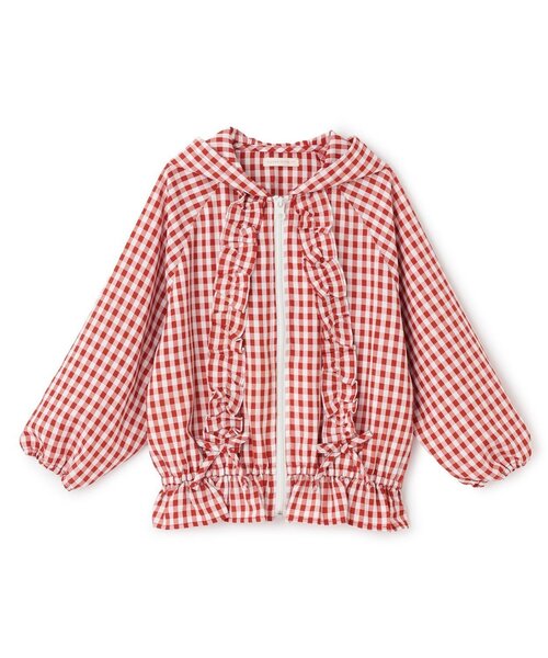 Lycee mine(リセマイン)の「【UVカット加工】ギンガムチェックフリルブルゾン【子供服】【キッズ】【女の子】(ブルゾン・キッズ・サックスブルー/ブラック/エメラルド/レッド/ラベンダー・150cm/100cm/130cm/110cm/140cm/120cm)」の10枚目の写真