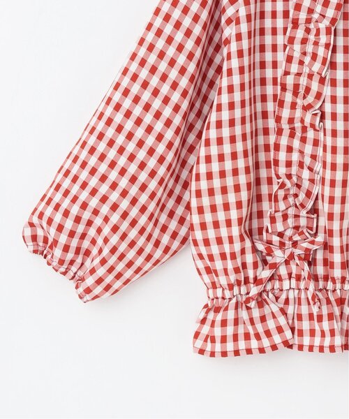 Lycee mine(リセマイン)の「【UVカット加工】ギンガムチェックフリルブルゾン【子供服】【キッズ】【女の子】(ブルゾン・キッズ・サックスブルー/ブラック/エメラルド/レッド/ラベンダー・150cm/100cm/130cm/110cm/140cm/120cm)」の14枚目の写真