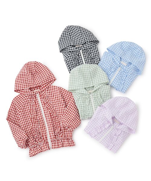 Lycee mine(リセマイン)の「【UVカット加工】ギンガムチェックフリルブルゾン【子供服】【キッズ】【女の子】(ブルゾン・キッズ・サックスブルー/ブラック/エメラルド/レッド/ラベンダー・150cm/100cm/130cm/110cm/140cm/120cm)」の16枚目の写真