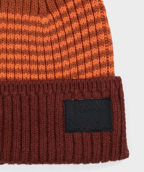 Paul Smith（ポールスミス）の「“Cropped Logo” ボーダー ニットキャップ【160311 CWBEAN】（ニットキャップ/ビーニー・メンズ・ダークウッド/ベージュ/ネイビー・FREE）」の4枚目の写真