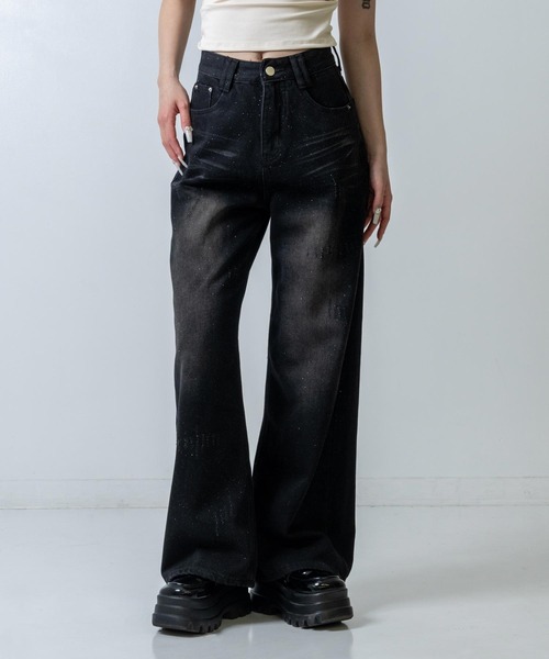 ANAP（アナップ）の「キラキラダメージデニム（デニムパンツ・レディース・ブルー/ブラック・M/S）」の3枚目の写真