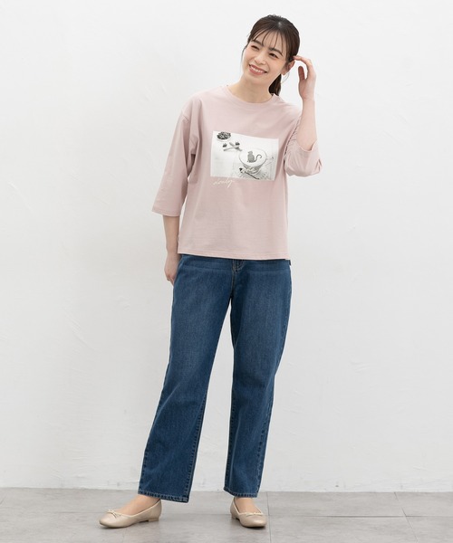 Honeys(ハニーズ)の「【ハニさら・接触冷感・UVカット】7分袖フォトプリントT(Tシャツ/カットソー・レディース・ピンク/スミクロ/グレイッシュベージュ/オフホワイト/ブルー・L/LL/M/S)」の13枚目の写真