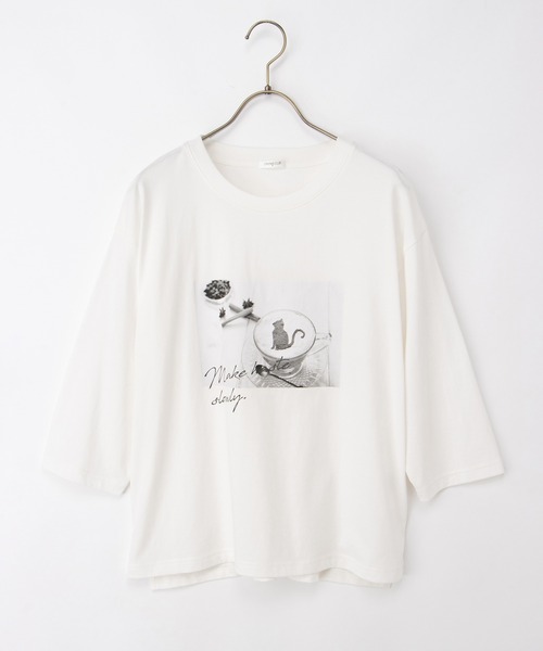 Honeys(ハニーズ)の「【ハニさら・接触冷感・UVカット】7分袖フォトプリントT(Tシャツ/カットソー・レディース・ピンク/スミクロ/グレイッシュベージュ/オフホワイト/ブルー・L/LL/M/S)」の17枚目の写真