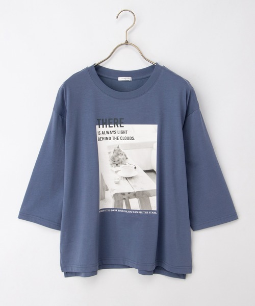 Honeys(ハニーズ)の「【ハニさら・接触冷感・UVカット】7分袖フォトプリントT(Tシャツ/カットソー・レディース・ピンク/スミクロ/グレイッシュベージュ/オフホワイト/ブルー・L/LL/M/S)」の21枚目の写真