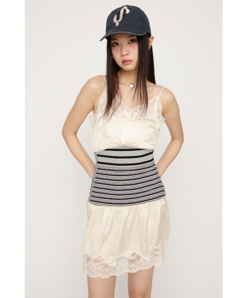 SLY(スライ)の「CUTSEW REMAKE SATIN DRESS カットソーリメイクサテンドレス 春服 夏服(ワンピース・レディース・アイボリー/ライトブルー・FREE)」の1枚目の写真