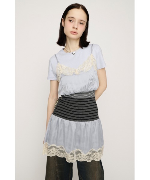SLY(スライ)の「CUTSEW REMAKE SATIN DRESS カットソーリメイクサテンドレス 春服 夏服(ワンピース・レディース・アイボリー/ライトブルー・FREE)」の2枚目の写真