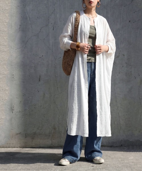 antiqua(アンティカ)の「綿100 インド綿 シャツワンピース(シャツワンピース・レディース・ブラック/ホワイト・ONESIZE)」の3枚目の写真