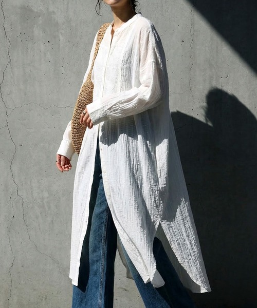 antiqua(アンティカ)の「綿100 インド綿 シャツワンピース(シャツワンピース・レディース・ブラック/ホワイト・ONESIZE)」の5枚目の写真