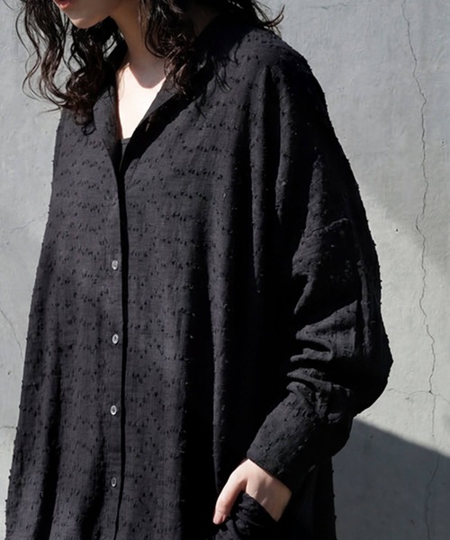 antiqua(アンティカ)の「綿100 インド綿 シャツワンピース(シャツワンピース・レディース・ブラック/ホワイト・ONESIZE)」の10枚目の写真