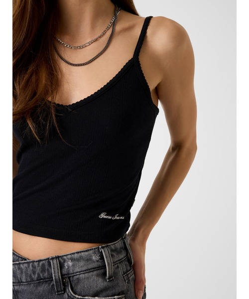 GUESS JEANS（ゲスジーンズ）の「GUESS JEANS Pointelle Cami キャミソール（キャミソール・レディース・ブラック・MEDIUM/SMALL/X-SMALL）」の3枚目の写真